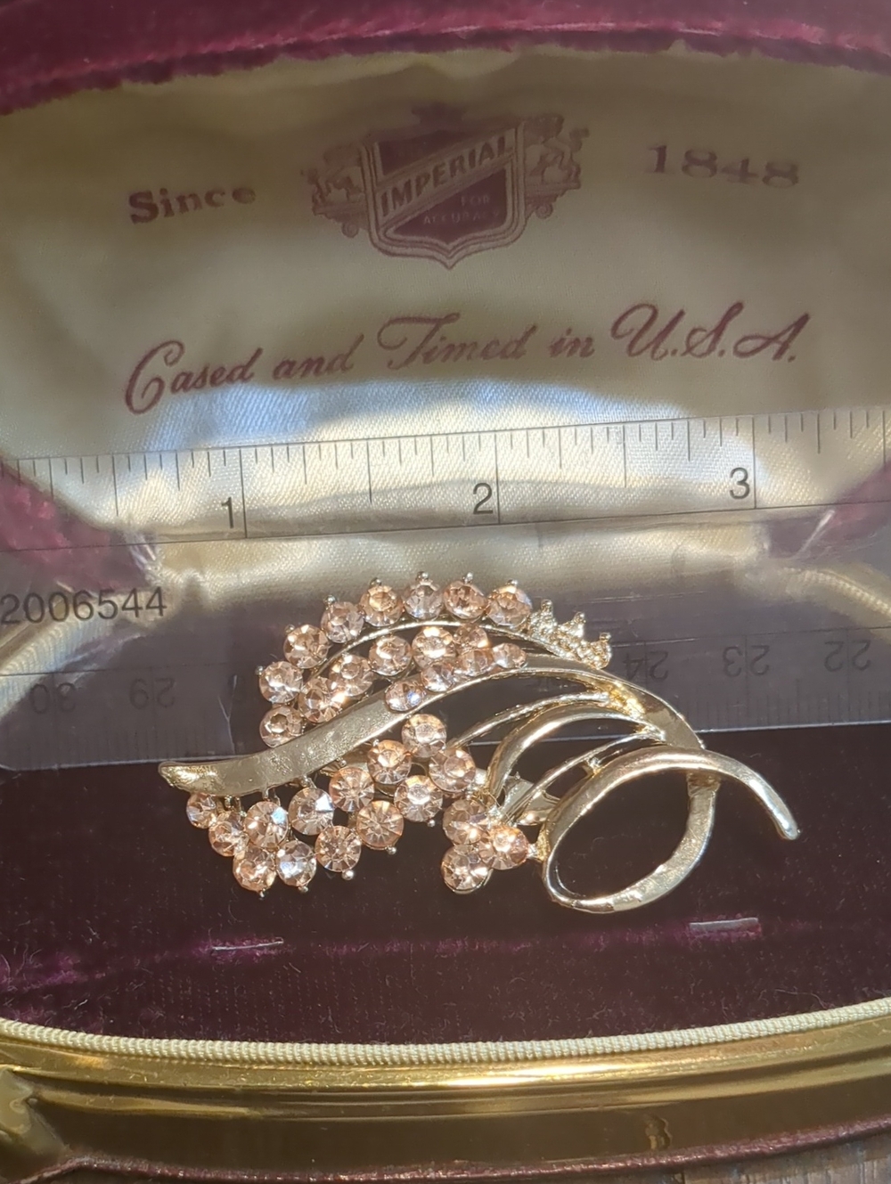 Gold-Tone Pink Crystal Floral Brooch